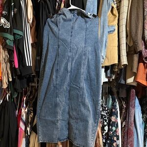 Denim Midi  Strapless Dress- Blue